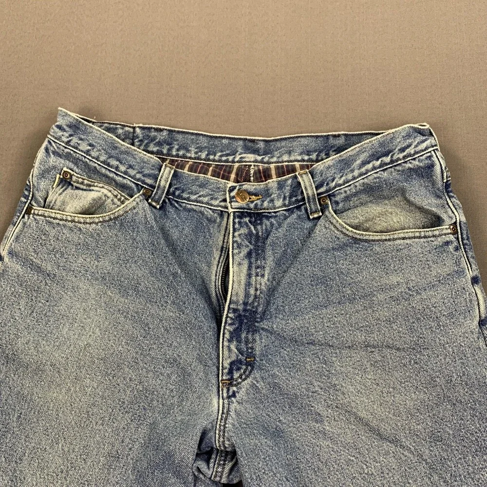 VTG LL Bean Double L Jeans Men 36x31 Plaid Flannel Lined Natural Fit Denim‎ Work